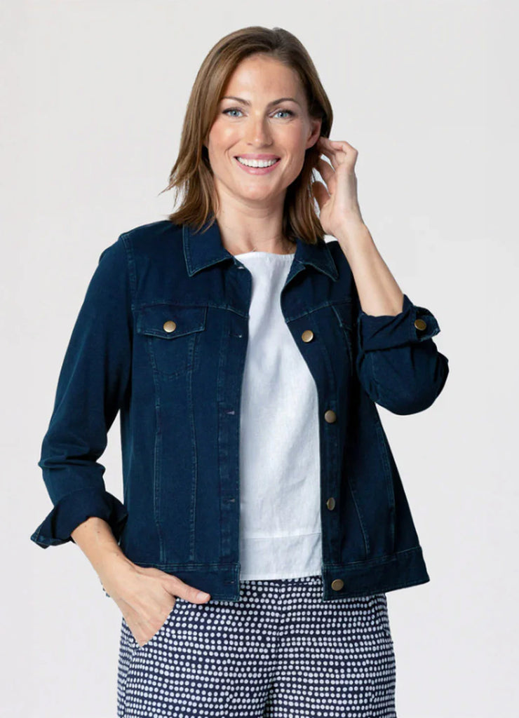 Stonewashed Knit Jacket-Navy