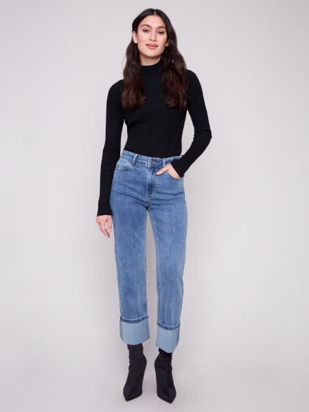 Wide Cuff Straight Leg Stretch Jeans
