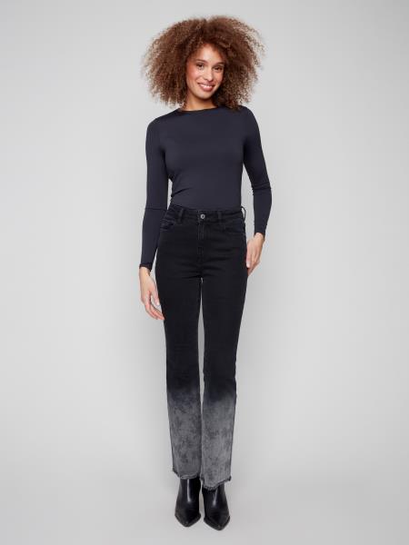 Flare Stretch Denim w/Floral Hem
