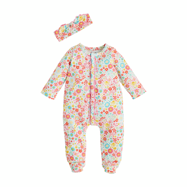 Mudpie Rainbow/Floral Sleeper & Headband Set