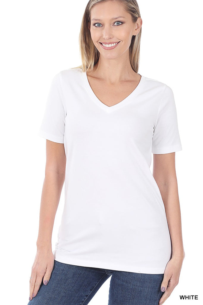Short Sleeve V-Neck Tee Shirt-White