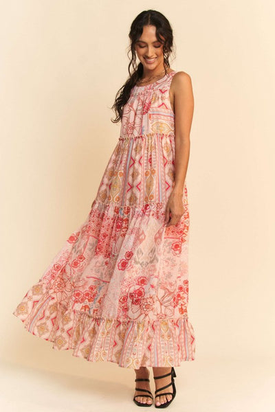 Geo Floral Tiered Maxi Dress