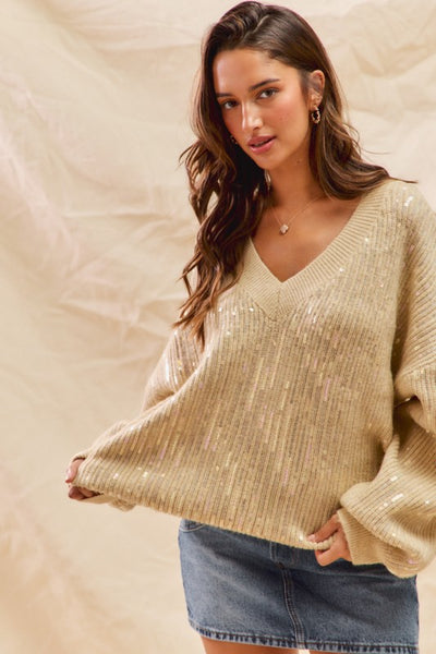 Sequined V-Neck Sweater