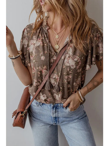 Short Sleeve Floral Print Blouse