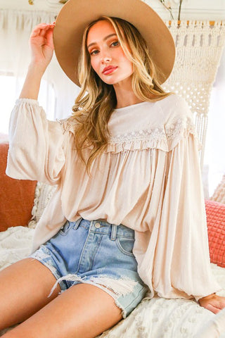 Lace Up Back Cream Blouse