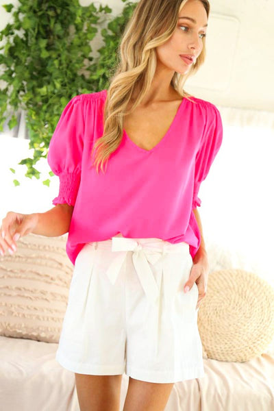 Fuchsia Smocked Sleeve Top