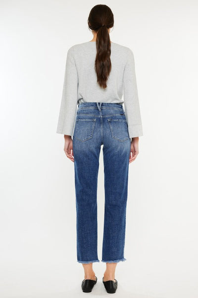 High-Rise Slim Straight Fringe Hem Jeans