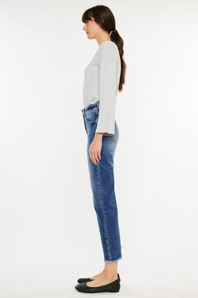 High-Rise Slim Straight Fringe Hem Jeans