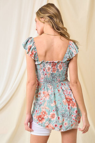 Smocked Floral Top
