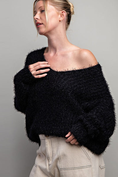 Fuzzy V-Neck Sweater