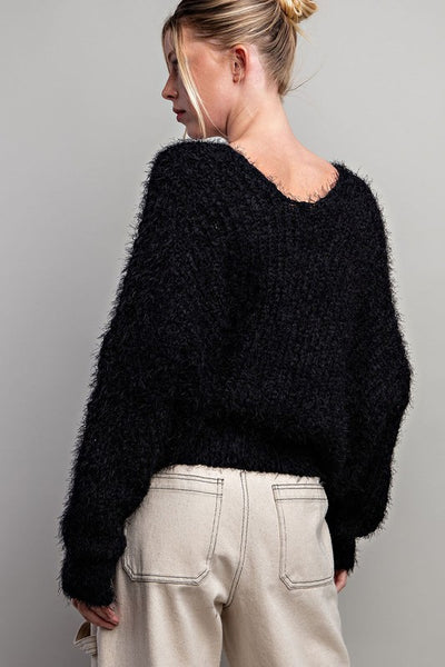 Fuzzy V-Neck Sweater