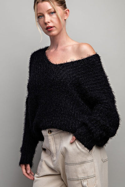 Fuzzy V-Neck Sweater