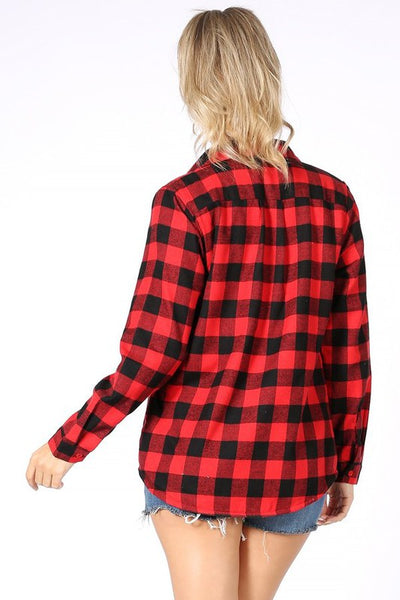 Plaid Faux Fur Lined Shirt-Red