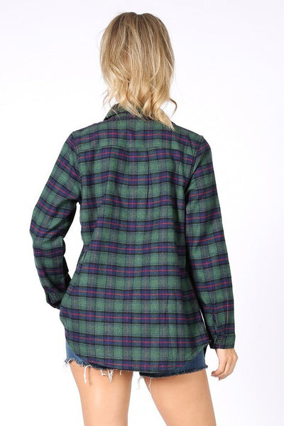 Plaid Faux Fur Lined Shirt-Navy