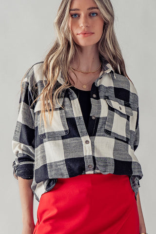 Black & White Plaid Flannel Shirt