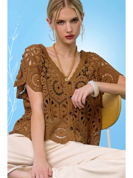 Floral Crochet Open-Knit Cardigan Top