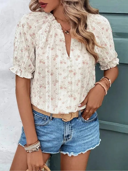 Ditsy Floral Bubble Sleeve Top