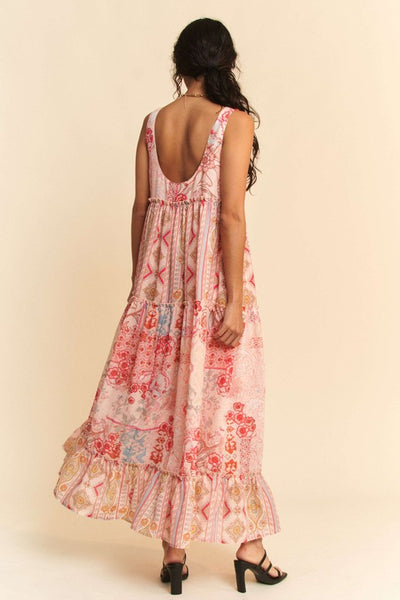 Geo Floral Tiered Maxi Dress