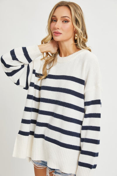 Navy & White Striped Sweater