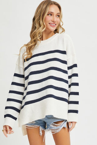 Navy & White Striped Sweater