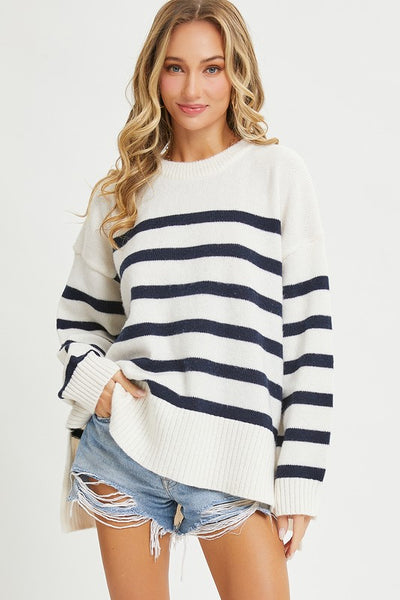 Navy & White Striped Sweater