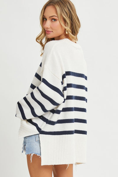Navy & White Striped Sweater