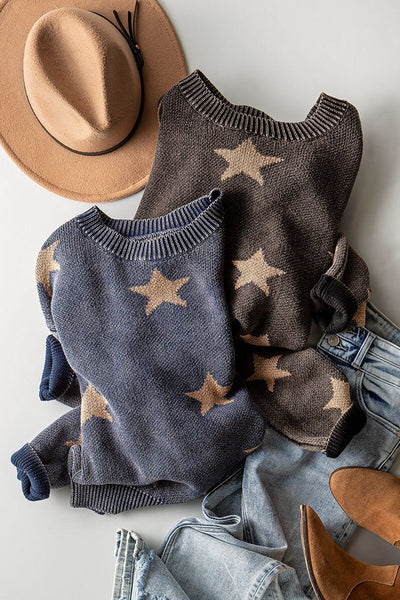 Mineral Wash Navy Star Sweater