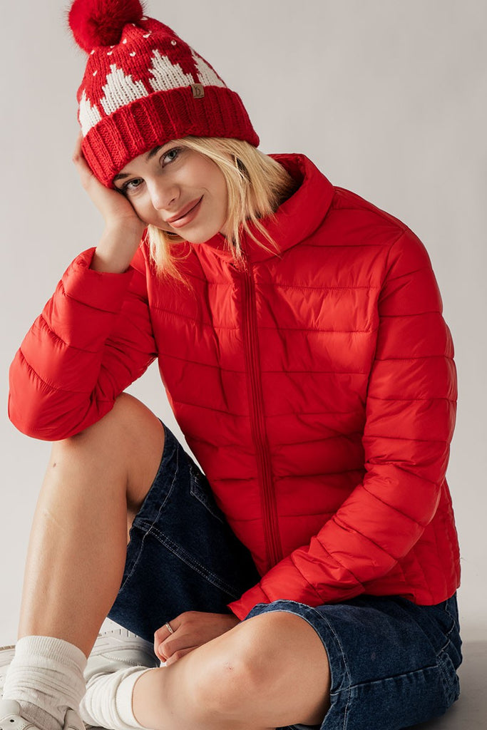 Red Quilted Puffer Jacket