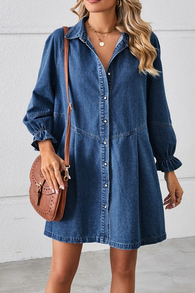 Ruffle Cuff Denim Dress