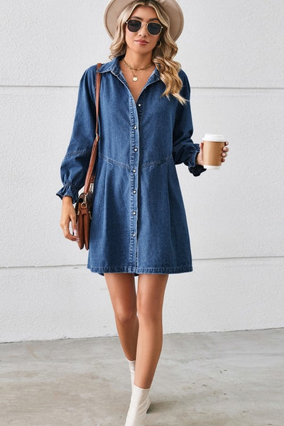 Ruffle Cuff Denim Dress