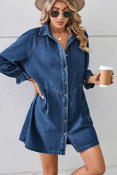 Ruffle Cuff Denim Dress