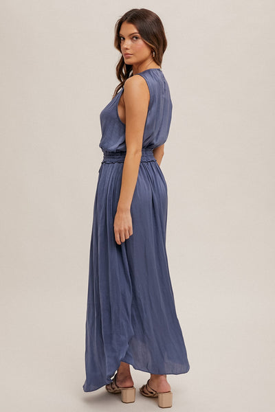 "The Hanah" Dusty Blue Washed Satin Dress