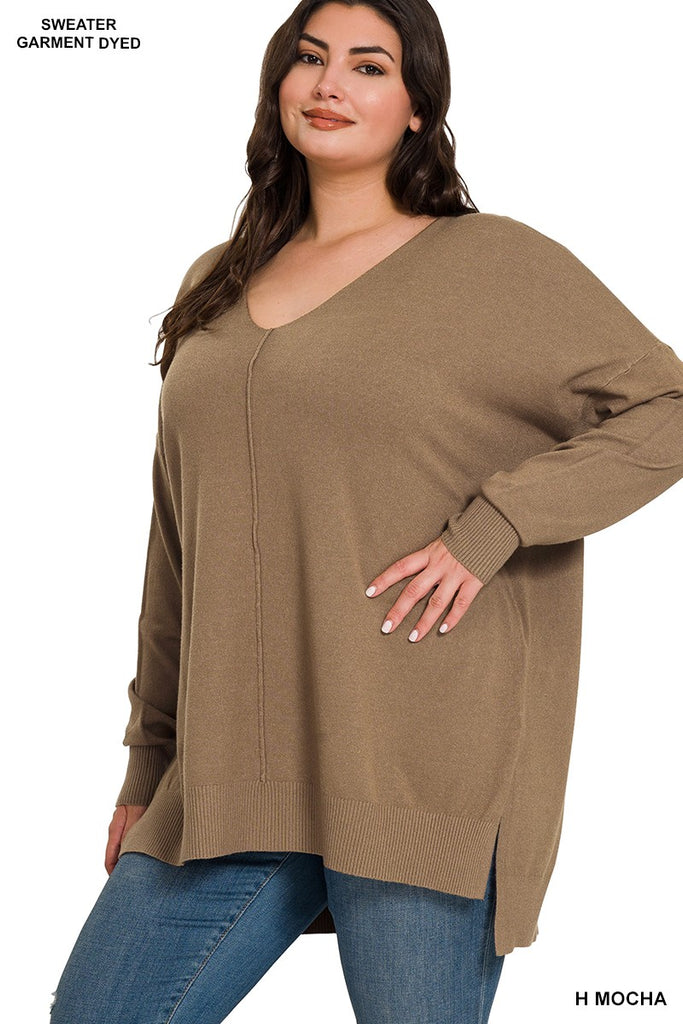 Mocha V-Neck Hi-Lo Sweater