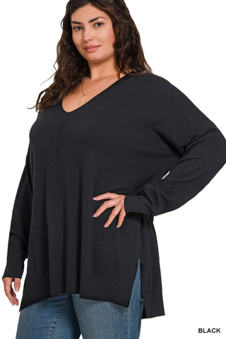 Black V-Neck Hi-Lo Sweater