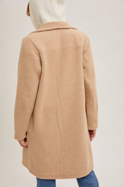 Beige Open Front Knit Coat Jacket