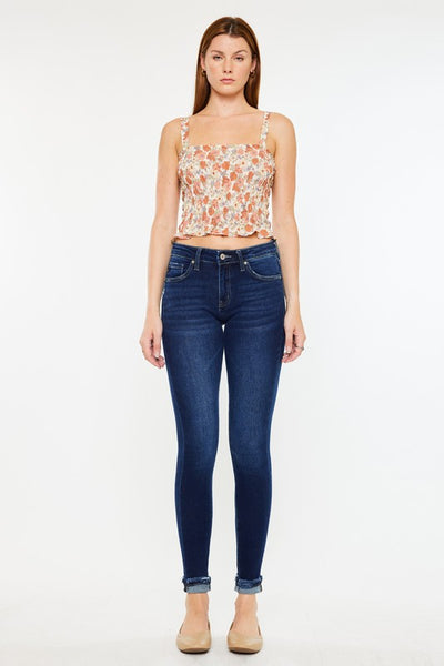 Mid-Rise Cuffed Ankle Skinny Jeans