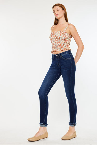 Mid-Rise Cuffed Ankle Skinny Jeans