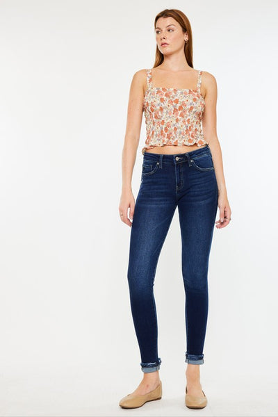 Mid-Rise Cuffed Ankle Skinny Jeans