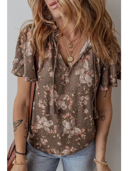 Short Sleeve Floral Print Blouse