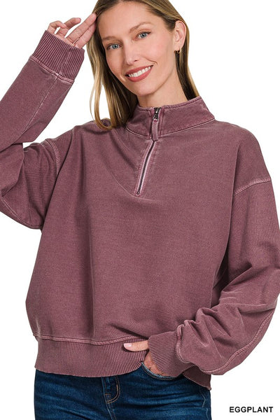 Washed Plum 1/2 zip Sweatshirt