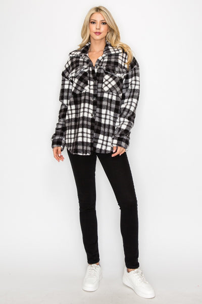 Fuzzy Black & White Plaid Shacket