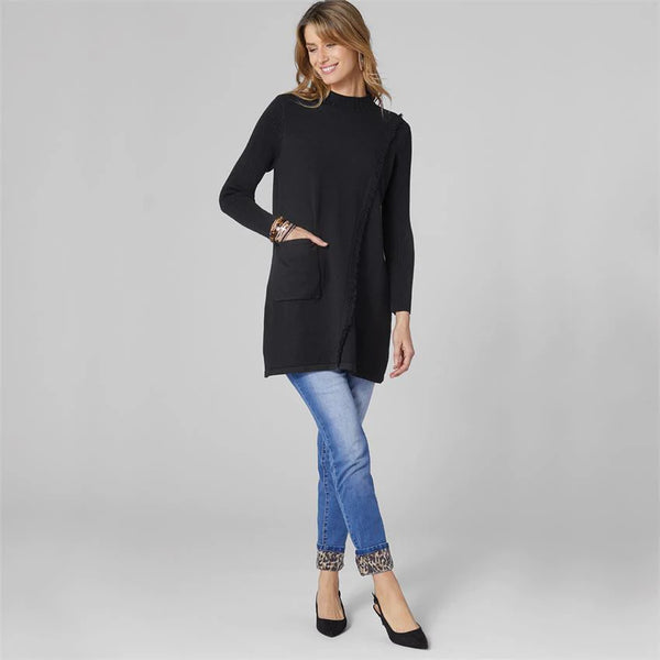 Black Fringe Sweater Tunic w/Pocket