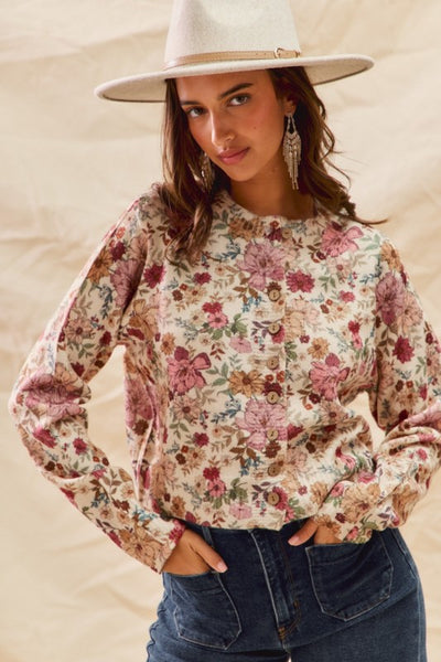 Floral Print Button-Up Cardigan