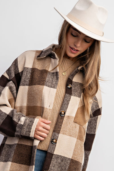 Brown Plaid Shacket w/Pockets