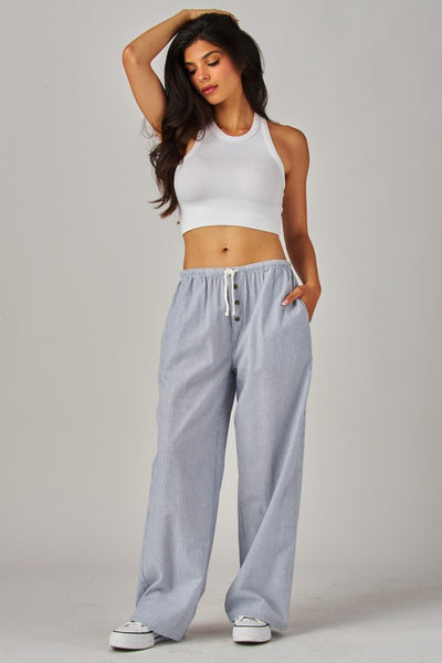 Striped Pajama Pants-Blue/Gray