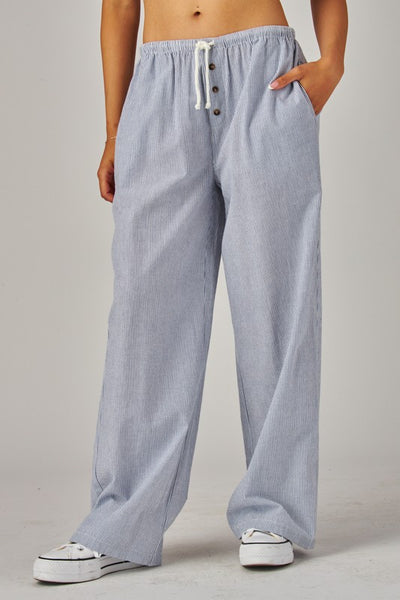 Striped Pajama Pants-Blue/Gray