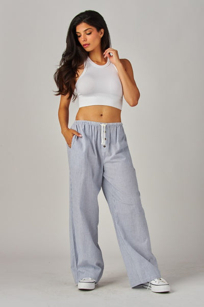 Striped Pajama Pants-Blue/Gray