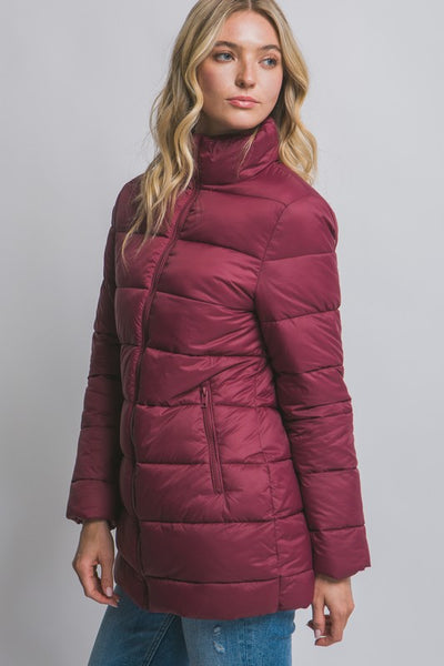 Lightweight Burgundy Puffer Jacket