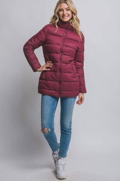 Lightweight Burgundy Puffer Jacket