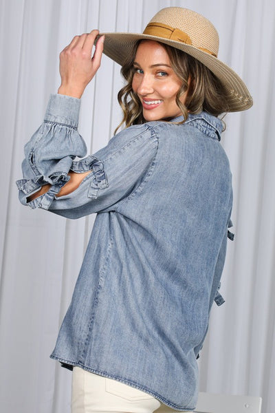 Chambray Top w/Bows on Sleeve